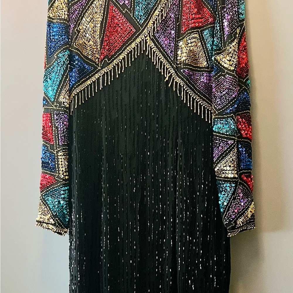 Niteline by Della Roufogali 1980's Beaded and Sequin Multicolor Dress